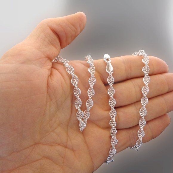 Shiny 22" Sterling Silver Singapore Rope Chain Stamped 925 ITALY, 5 mm Thick - Picture 7 of 8